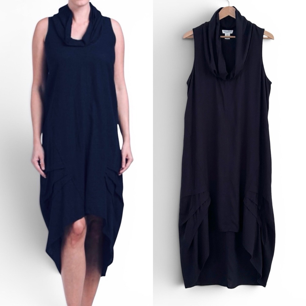 Cynthia Rowley Women's Large Navy Blue Linen Blend Sleeveless Hi Lo Midi Dress